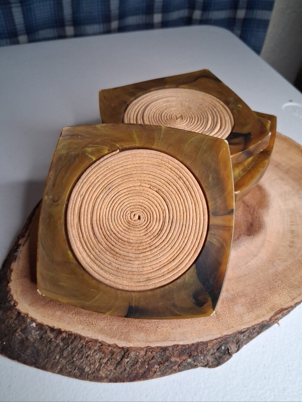 Vintage Midcentury Resin Acrylic Brown Swirl Coasters - Set of 4